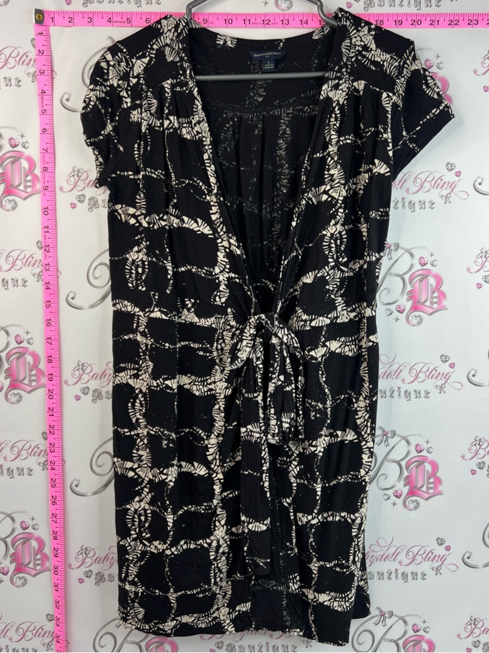 Banana Republic dress tie up front detail Black and Cream Knot Front Dress